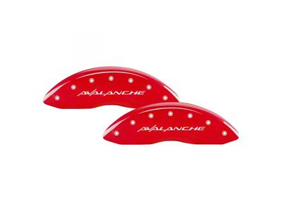 MGP Brake Caliper Covers with Avalanche Logo; Red; Front and Rear (01-04 Silverado 2500 HD)