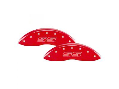 MGP Brake Caliper Covers with Avalanche Style SS Logo; Red; Front and Rear (01-04 Silverado 2500 HD)