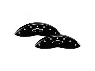 MGP Brake Caliper Covers with Bowtie Logo; Black; Front and Rear (01-04 Silverado 2500 HD)