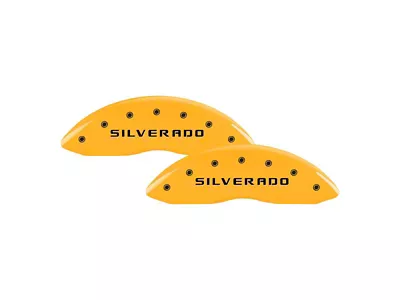 MGP Brake Caliper Covers with Silverado Logo; Yellow; Front and Rear (01-04 Silverado 2500 HD)