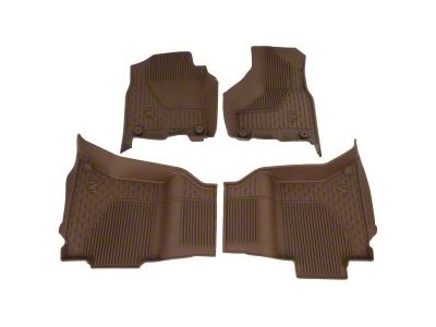 Mopar All-Weather Front and Rear Floor Mats with RAM Head Logo; Brown (19-24 RAM 2500 Crew Cab w/ Bucket Seats & w/o PTO)