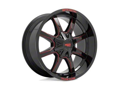 Moto Metal MO970 Gloss Black Milled with Red Tint 8-Lug Wheel; 20x9; 0mm Offset (01-06 Sierra 3500 HD SRW)