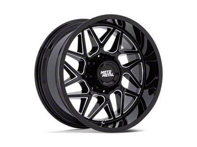 Moto Metal Turbine Gloss Black Milled 8-Lug Wheel; 20x9; 1mm Offset (01-06 Silverado 3500 HD SRW)