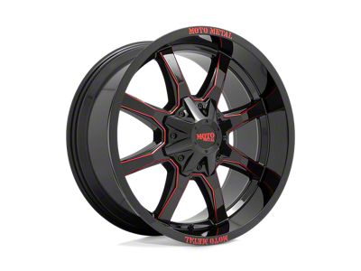 Moto Metal MO970 Gloss Black Milled with Red Tint and Moto Metal On Lip 8-Lug Wheel; 20x10; -18mm Offset (17-22 F-350 Super Duty SRW)