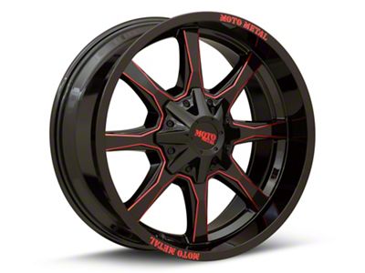 Moto Metal MO970 Gloss Black Milled with Red Tint 8-Lug Wheel; 20x9; 0mm Offset (94-02 RAM 3500 SRW)