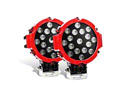 7-Inch Red Round LED Work Lights; Flood Beam (Universal; Some Adaptation May Be Required)
