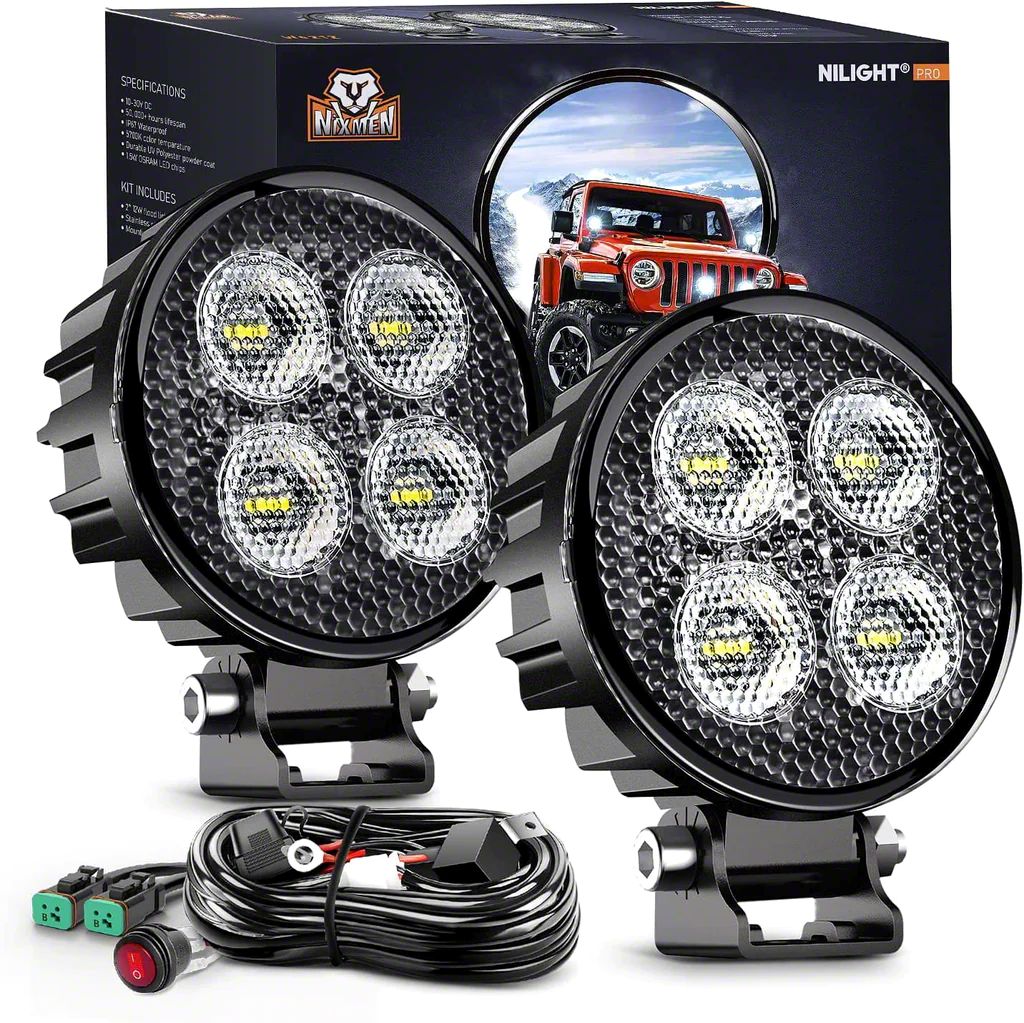 Nilight F-150 3-Inch Round LED Pod Lights; Flood Beam W0812B (Universal ...