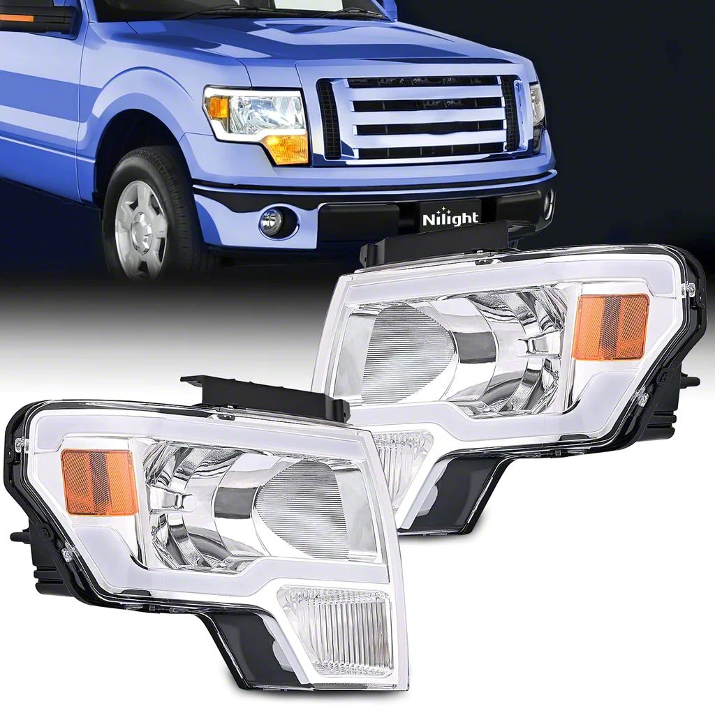 F-150 LED DRL Headlights with Amber Reflector; Chrome Housing; Clear ...