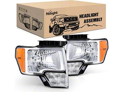 OE Style Headlights with Amber Corners; Chrome Housing; Clear Lens (09-14 F-150 w/ Factory Halogen Headlights)