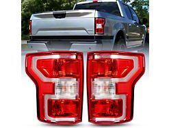 OE Style Tail Lights; Chrome Housing; Red Lens (18-20 F-150 w/ Factory Halogen Non-BLIS Tail Lights)