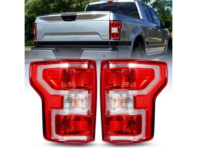 OE Style Tail Lights; Chrome Housing; Red Lens (18-20 F-150 w/ Factory Halogen Non-BLIS Tail Lights)