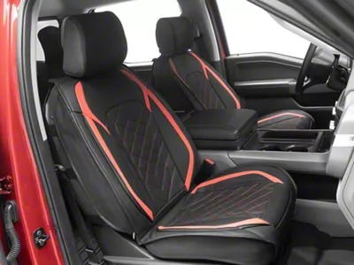 Waterproof Leather Front and Rear Seat Covers; Black and Red (09-25 F-150 SuperCrew)