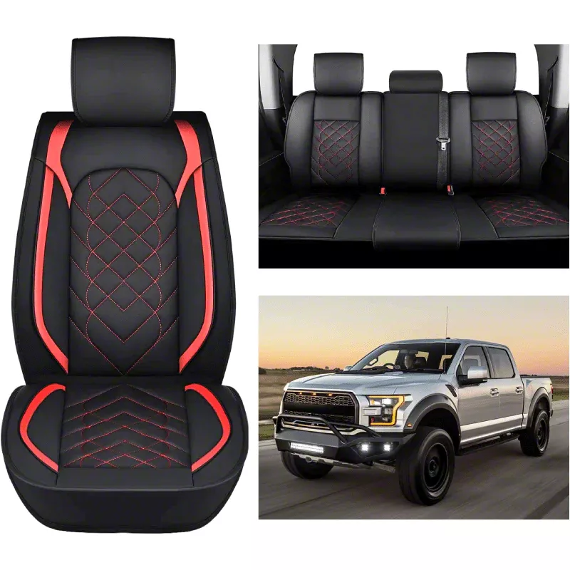 F-250 Super Duty Waterproof Leather Front and Rear Seat Covers; Black ...