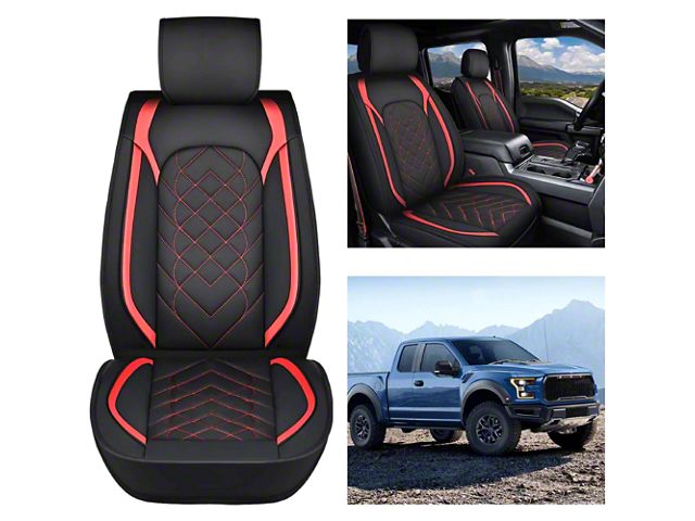 Waterproof Leather Front Seat Covers; Black and Red (11-24 F-250 Super Duty)