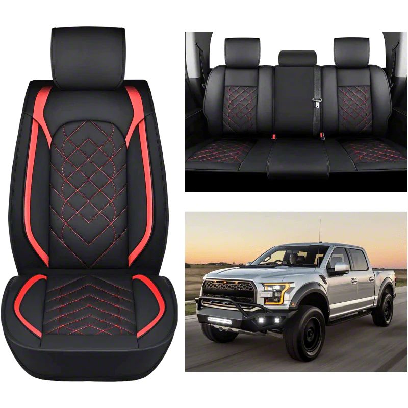 F350 Super Duty Waterproof Leather Front and Rear Seat Covers; Black