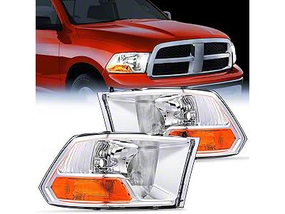 Headlights with Amber Reflectors; Chrome Housing; Clear Lens (09-12 RAM 1500 w/ Factory Halogen Non-Quad Headlights)
