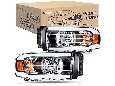 LED DRL Headlights with Amber Reflectors; Black Housing; Clear Lens (02-05 RAM 1500)