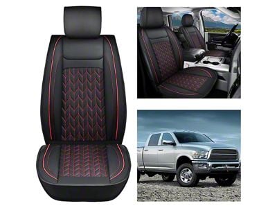 Waterproof Leather Front Seat Covers; Black and Red (09-24 RAM 1500)