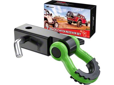 2-Inch Hitch Receiver with 3/4-Inch D-Ring Shackle; Lime Green (Universal; Some Adaptation May Be Required)