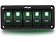 5-Gang Aluminum Rocker Switch Panel with Rocker Switches; Green LED (Universal; Some Adaptation May Be Required)