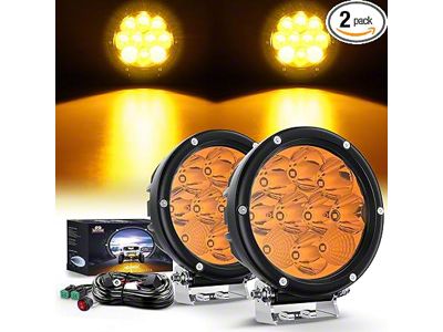 5.70-Inch Round LED Lights; Spot/Flood Combo Beam; Amber (Universal; Some Adaptation May Be Required)