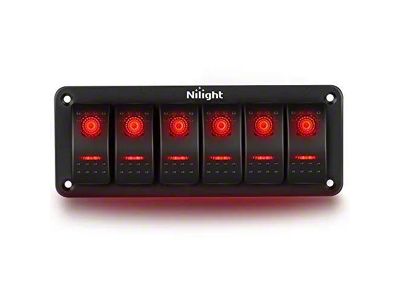 6-Gang Aluminum Rocker Switch Panel with Rocker Switches; Red LED (Universal; Some Adaptation May Be Required)