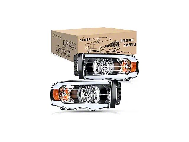 LED DRL Headlights with Amber Reflectors; Black Housing; Clear Lens (03-05 RAM 2500)