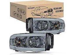 LED DRL Headlights with Clear Reflectors; Chrome Housing; Smoked Lens (03-05 RAM 2500)