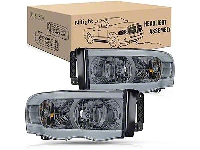Nilight LED DRL Headlights with Clear Reflectors; Chrome Housing; Smoked Lens (03-05 RAM 2500)