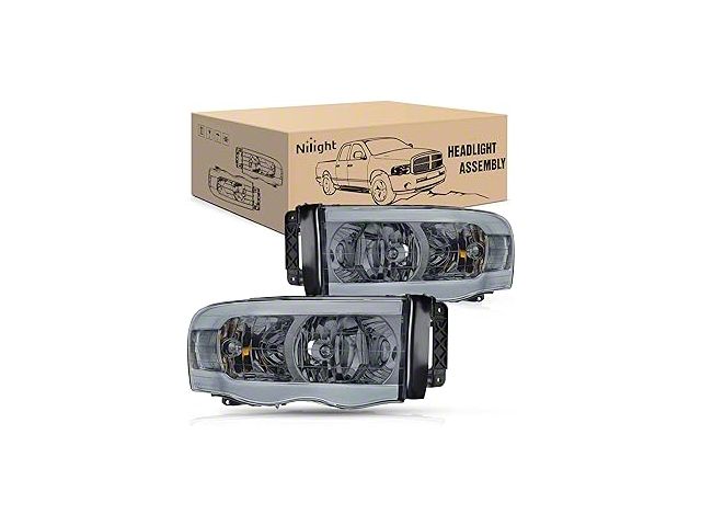 LED DRL Headlights with Clear Reflectors; Chrome Housing; Smoked Lens (03-05 RAM 2500)