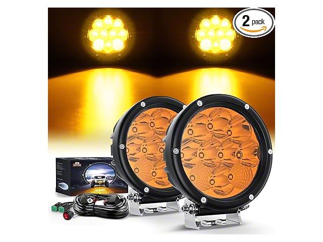 5.70-Inch Round LED Lights; Spot/Flood Combo Beam; Amber (Universal; Some Adaptation May Be Required)