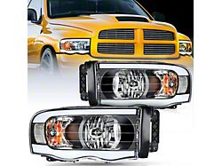 LED DRL Headlights with Clear Reflectors; Black Housing; Clear Lens (02-05 RAM 3500)