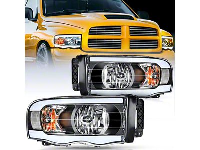 LED DRL Headlights with Clear Reflectors; Black Housing; Clear Lens (02-05 RAM 3500)