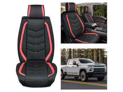 Waterproof Leather Front Seat Covers; Black and Red (07-24 Sierra 2500 HD)