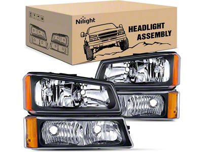OE Style Headlights with Amber Corners; Black Housing; Clear Lens (03-06 Silverado 1500)