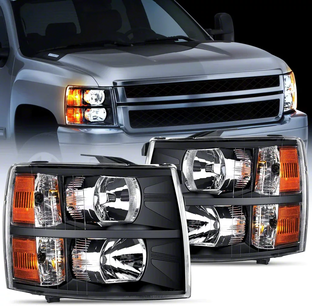 Silverado 1500 OE Style Headlights with Amber Corners; Black Housing ...