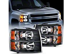 OE Style Headlights with Amber Corners; Black Housing; Clear Lens (07-13 Silverado 1500)