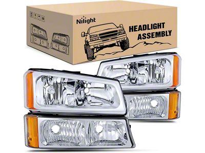 OE Style Headlights with Amber Corners; Chrome Housing; Clear Lens (03-06 Silverado 1500)