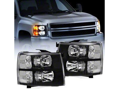 OE Style Headlights with Clear Corners; Black Housing; Clear Lens (07-13 Silverado 1500)