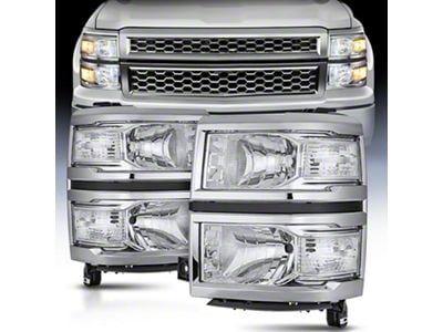 OE Style Headlights with Clear Corners; Chrome Housing; Clear Lens (14-15 Silverado 1500)