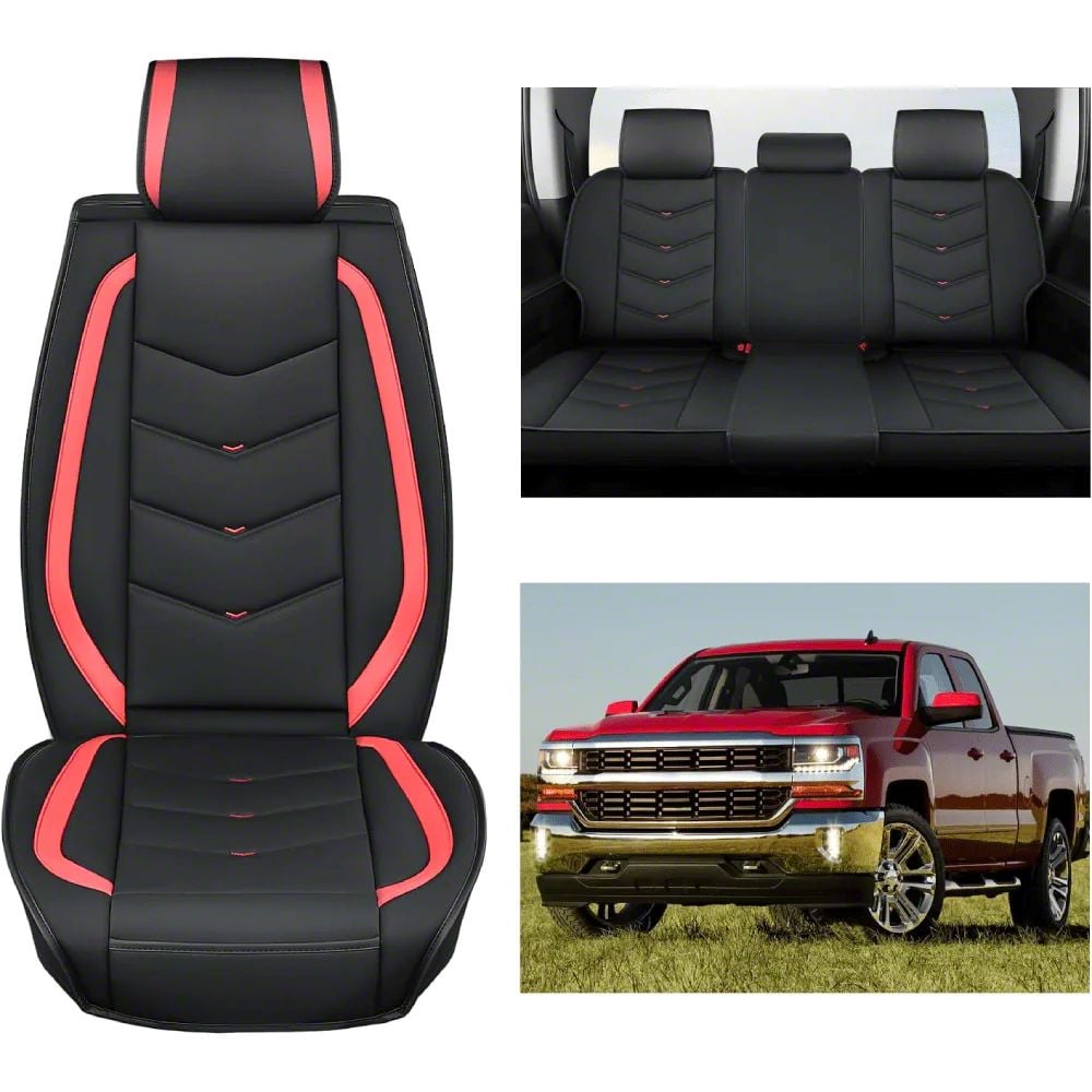 Silverado 1500 Waterproof Leather Front and Rear Seat Covers; Black and ...