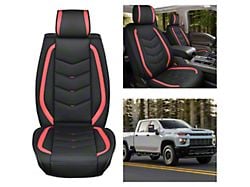 Waterproof Leather Front Seat Covers; Black and Red (07-25 Silverado 1500)