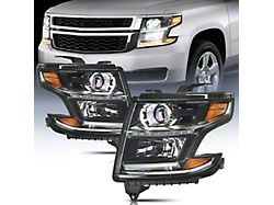 OE Style Headlights with Amber Corners; Black Housing; Clear Lens (15-20 Tahoe w/ Factory Halogen Headlights)