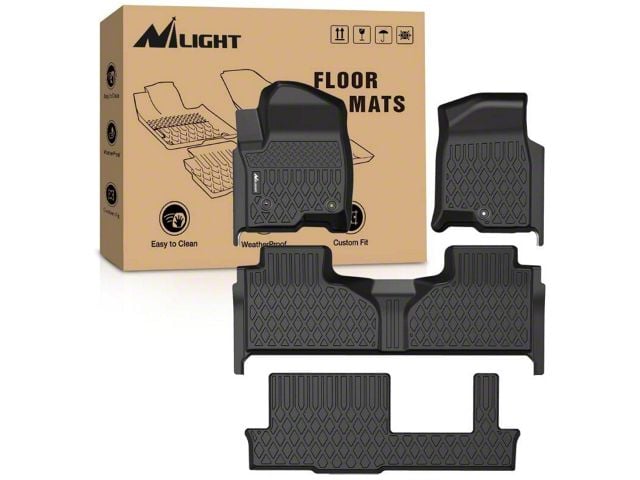 TPE Front and Rear Floor Liners; Black (21-24 Tahoe w/ 2nd Row Bench Seats)