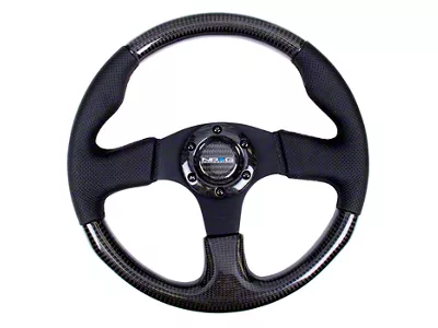 NRG Innovations 315mm Carbon Fiber Steering Wheel; Perforated Leather with Black Stitching (Universal; Some Adaptation May Be Required)