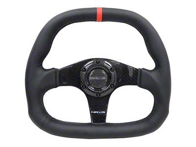 NRG Innovations 320mm Flat Bottom Carbon Fiber Steering Wheel; Black Leather with Red Center Mark (Universal; Some Adaptation May Be Required)