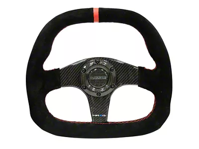 NRG Innovations 320mm Flat Bottom Carbon Fiber Steering Wheel; Black Suede with Red Center Mark (Universal; Some Adaptation May Be Required)