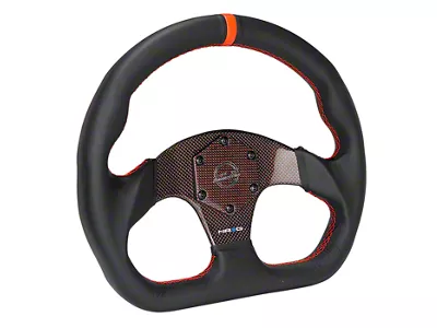 NRG Innovations Flat Bottom Leather Steering Wheel; Red Carbon Fiber Center and Stitching (Universal; Some Adaptation May Be Required)