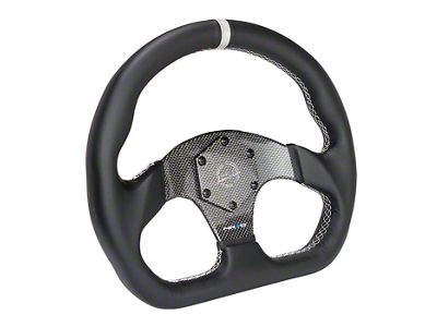 NRG Innovations Flat Bottom Leather Steering Wheel; Silver Carbon Fiber Center and Stitching (Universal; Some Adaptation May Be Required)