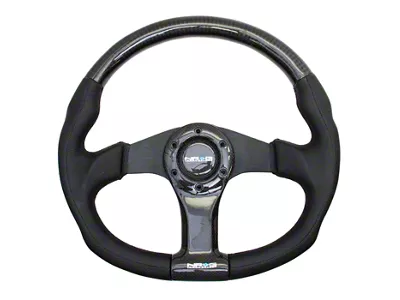 NRG Innovations 350mm Oval Shape Flat Bottom Steering Wheel; Carbon Black (Universal; Some Adaptation May Be Required)